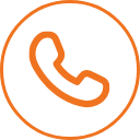 Icono de teléfono color naranja para contacto de atención 24/7 en Teromo Logística.