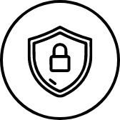 Icono lineal de un escudo con un candado central para representar los protocolos de seguridad de Teromo.