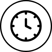 Icono lineal de un reloj de pared para representar puntualidad y tiempos de respuesta cortos en Teromo.